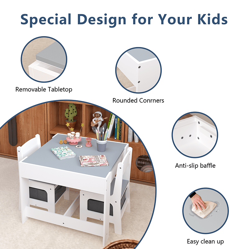 Bellemave® 3 in 1 Wooden Kids Table and Chair Set with Storage Drawer for Toddlers Drawing, Reading, Crafts - Bellemave
