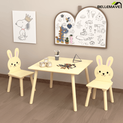 Bellemave® 3 Piece Wood Table & Chair Set for Age 2 - 6 Boy Girl, Wood Activity Tables Drawing Play Table Set w/ 2 Animals Chairs for Nursery, Kindergarten, Age 2 - 6 Boy Girl Home Activity Table Chair 3 - pcs Set - Bellemave