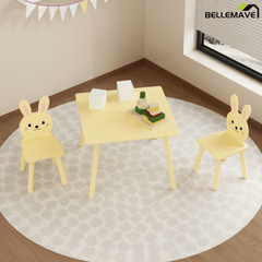 Bellemave® 3 Piece Wood Table & Chair Set for Age 2 - 6 Boy Girl, Wood Activity Tables Drawing Play Table Set w/ 2 Animals Chairs for Nursery, Kindergarten, Age 2 - 6 Boy Girl Home Activity Table Chair 3 - pcs Set - Bellemave