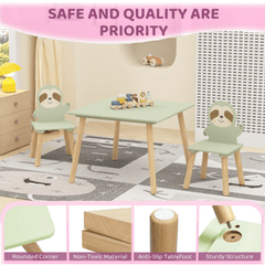 Bellemave® 3 Piece Wood Table & Chair Set for Age 2 - 6 Boy Girl, Wood Activity Tables Drawing Play Table Set w/ 2 Animals Chairs for Nursery, Kindergarten, Age 2 - 6 Boy Girl Home Activity Table Chair 3 - pcs Set - Bellemave