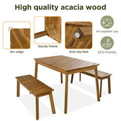 Bellemave® 3 - Pieces Acacia Wood Table Bench Dining Set,2 Benches and Picnic Beer Table - Bellemave