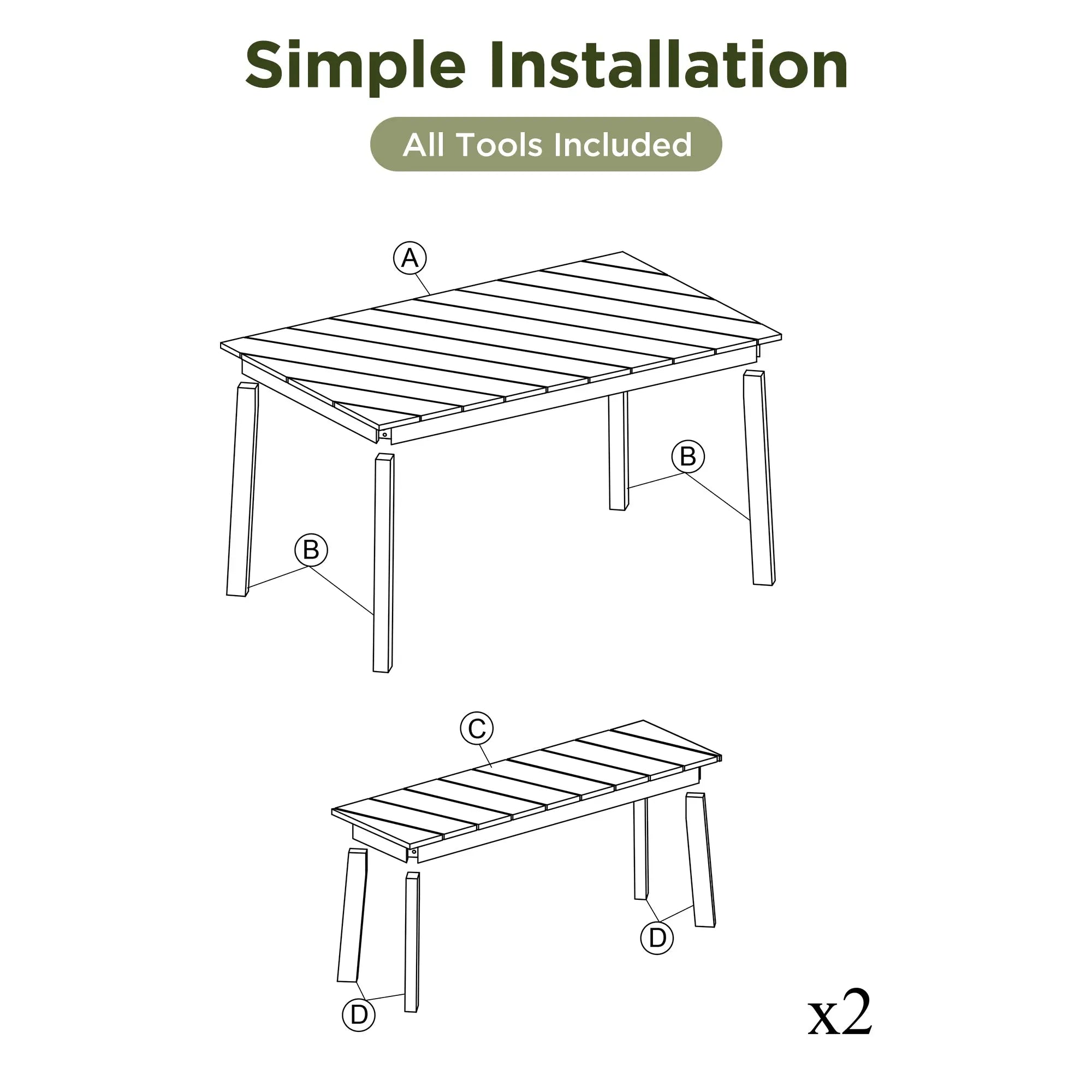 Bellemave® 3 - Pieces Acacia Wood Table Bench Dining Set,2 Benches and Picnic Beer Table - Bellemave