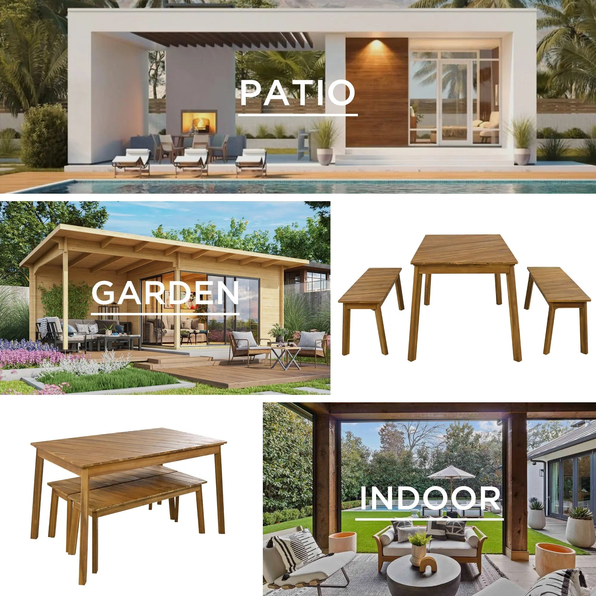 Bellemave® 3 - Pieces Acacia Wood Table Bench Dining Set,2 Benches and Picnic Beer Table - Bellemave