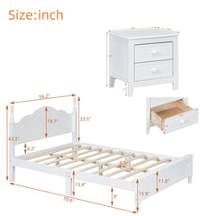 Bellemave® 3 - Pieces Bedroom Sets,Wood Platform Bed and Two Nightstands - Bellemave