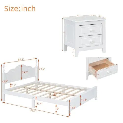 Bellemave® 3 - Pieces Bedroom Sets,Wood Platform Bed and Two Nightstands - Bellemave