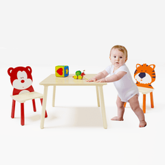 Bellemave® 3 Pieces Toddler Table and Chair Set(Bear&Tiger) - Bellemave