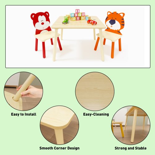 Bellemave® 3 Pieces Toddler Table and Chair Set(Bear&Tiger) - Bellemave