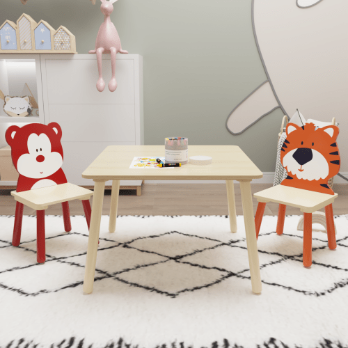 Bellemave® 3 Pieces Toddler Table and Chair Set(Bear&Tiger) - Bellemave