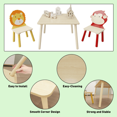 Bellemave® 3 Pieces Toddler Table and Chair Set(Lion&Monkey) - Bellemave