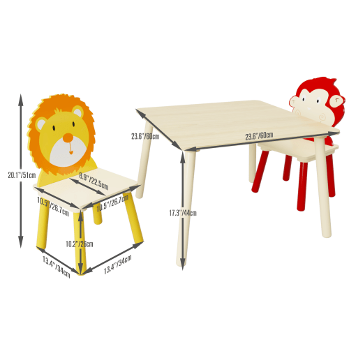 Bellemave® 3 Pieces Toddler Table and Chair Set(Lion&Monkey) - Bellemave