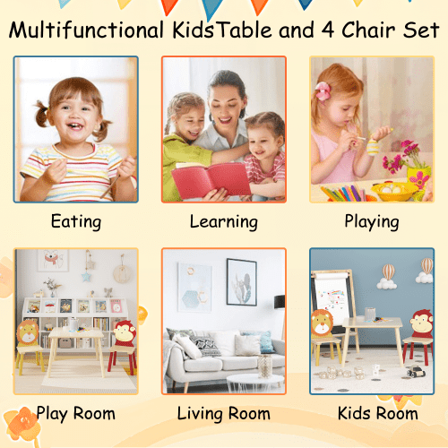 Bellemave® 3 Pieces Toddler Table and Chair Set(Lion&Monkey) - Bellemave