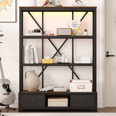 Bellemave® 3 - Shelf Metal Vintage Industrial Style Bookcase with Drawers and LED Light - Bellemave