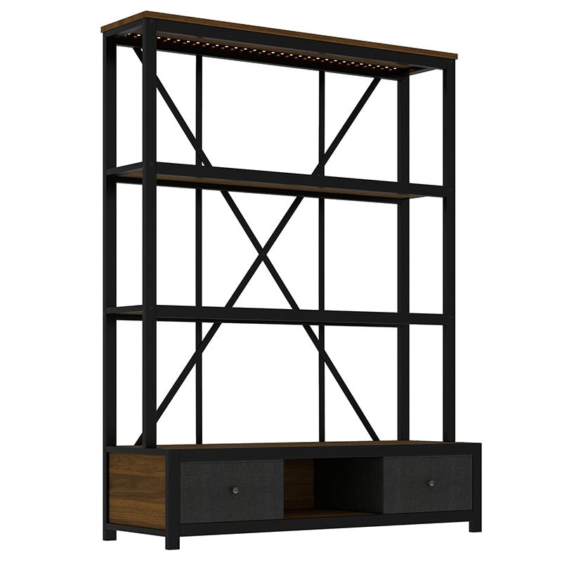 Bellemave® 3 - Shelf Metal Vintage Industrial Style Bookcase with Drawers and LED Light - Bellemave