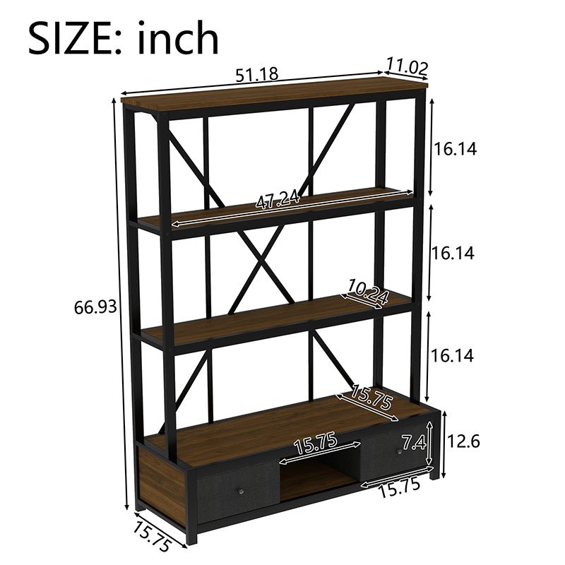 Bellemave® 3 - Shelf Metal Vintage Industrial Style Bookcase with Drawers and LED Light - Bellemave