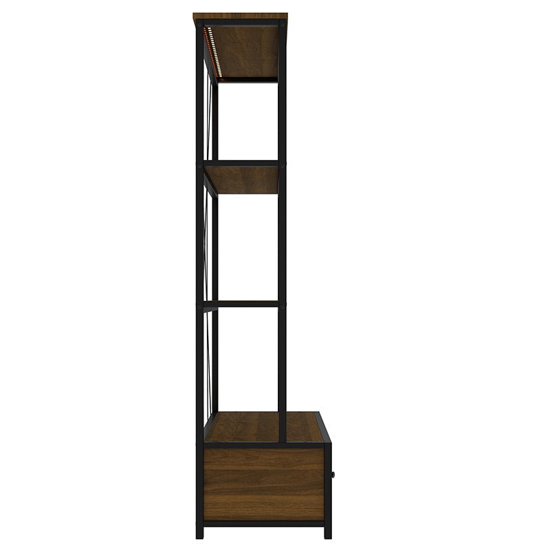 Bellemave® 3 - Shelf Metal Vintage Industrial Style Bookcase with Drawers and LED Light - Bellemave