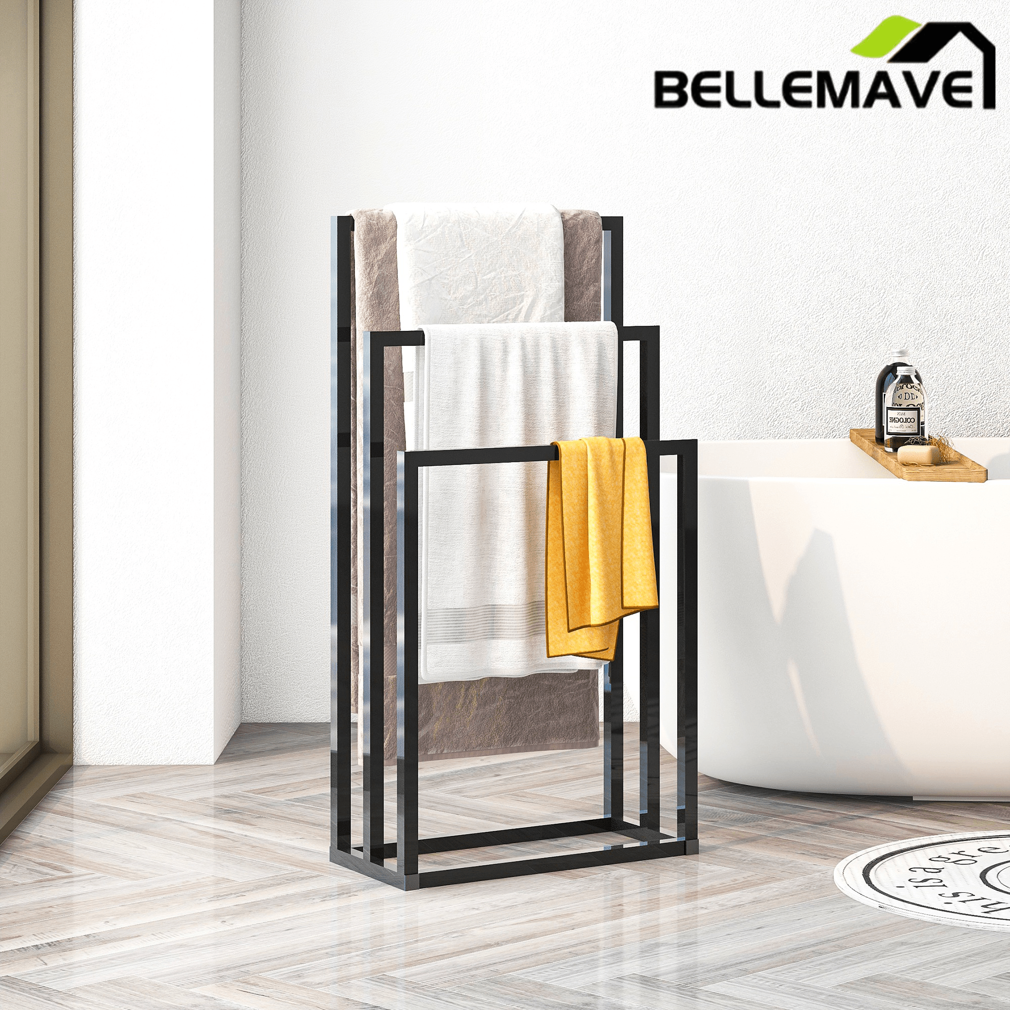 Bellemave® 3 - Tier Metal Towel Rack 3 Bars Freestanding Towel Holder Drying Shelf Stand Towel Bar Storage Ladder Bathroom Accessories Organizer Bath Storage,Hand Towel,Washcloth,Kitchen Cloth - Bellemave