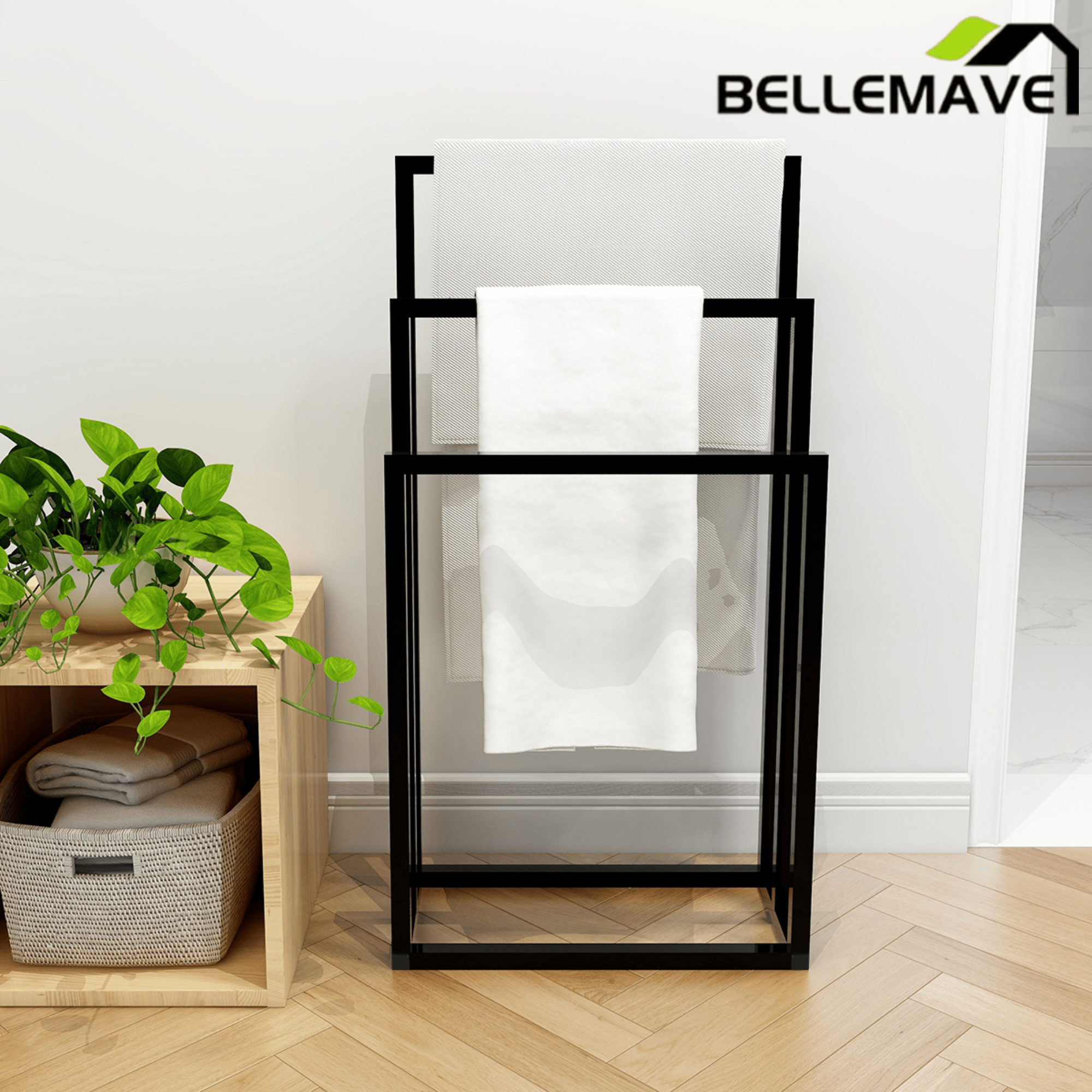 Bellemave® 3 - Tier Metal Towel Rack 3 Bars Freestanding Towel Holder Drying Shelf Stand Towel Bar Storage Ladder Bathroom Accessories Organizer Bath Storage,Hand Towel,Washcloth,Kitchen Cloth - Bellemave