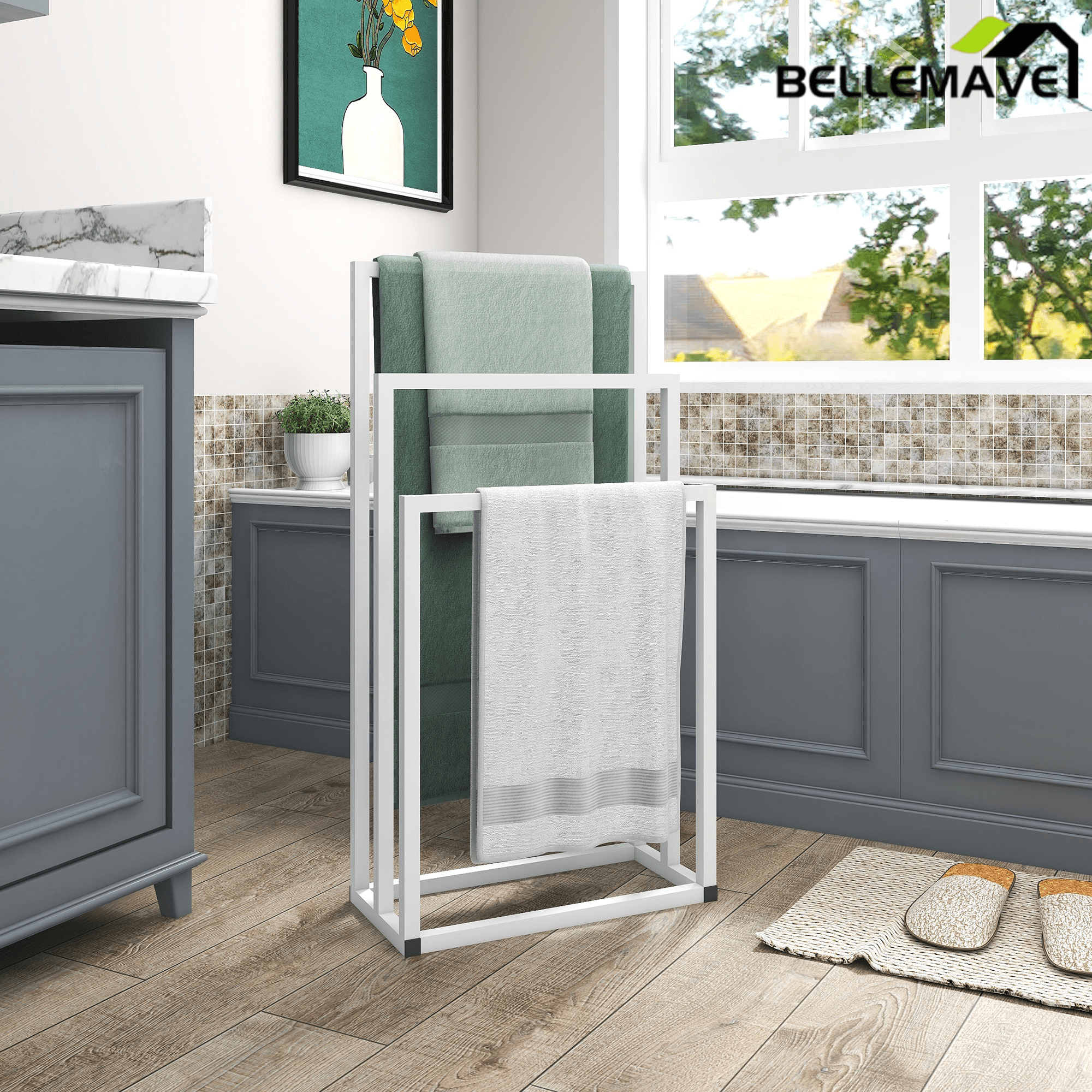 Bellemave® 3 - Tier Metal Towel Rack 3 Bars Freestanding Towel Holder Drying Shelf Stand Towel Bar Storage Ladder Bathroom Accessories Organizer Bath Storage,Hand Towel,Washcloth,Kitchen Cloth - Bellemave