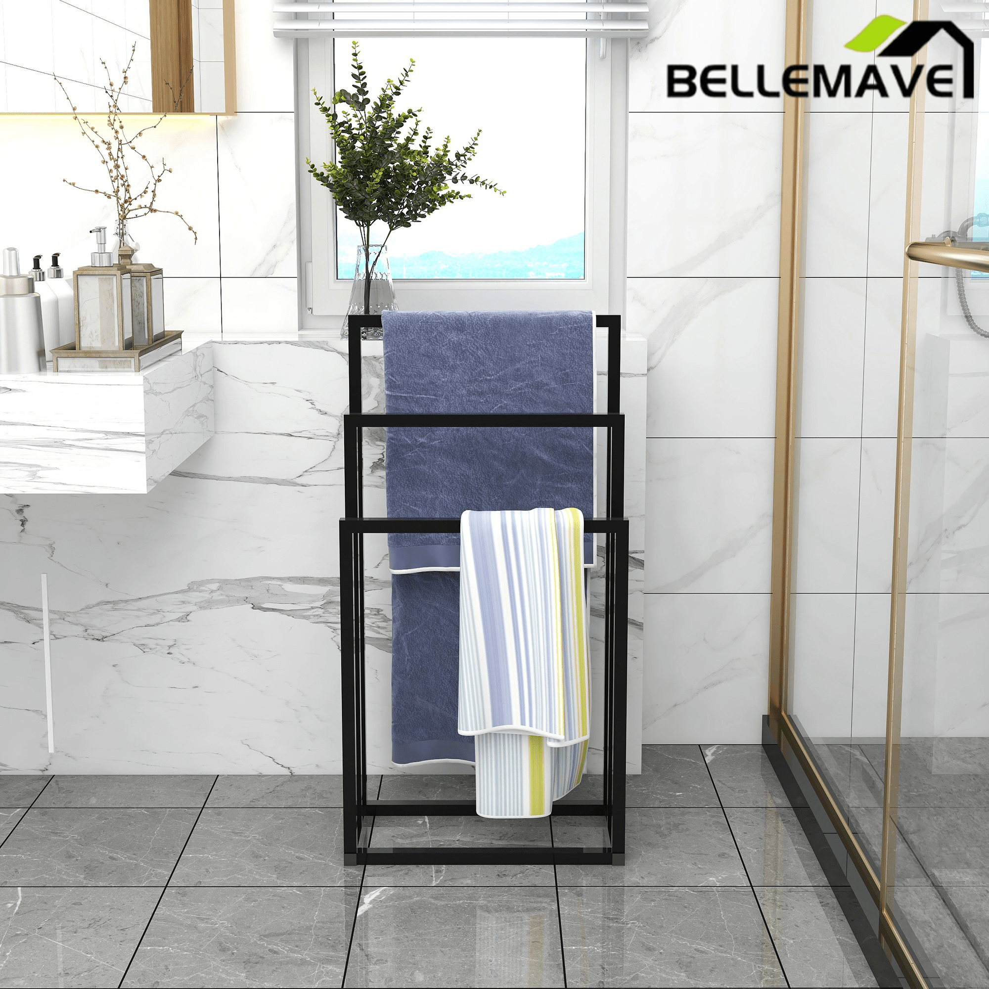 Bellemave® 3 - Tier Metal Towel Rack 3 Bars Freestanding Towel Holder Drying Shelf Stand Towel Bar Storage Ladder Bathroom Accessories Organizer Bath Storage,Hand Towel,Washcloth,Kitchen Cloth - Bellemave