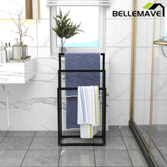 Bellemave® 3 - Tier Metal Towel Rack 3 Bars Freestanding Towel Holder Drying Shelf Stand Towel Bar Storage Ladder Bathroom Accessories Organizer Bath Storage,Hand Towel,Washcloth,Kitchen Cloth - Bellemave