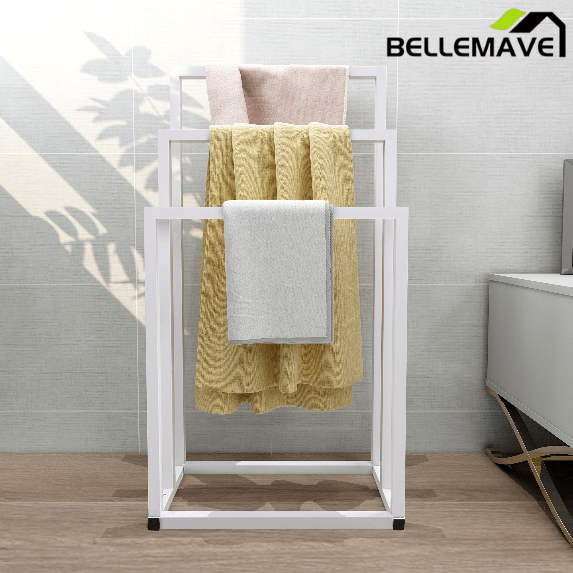 Bellemave® 3 - Tier Metal Towel Rack 3 Bars Freestanding Towel Holder Drying Shelf Stand Towel Bar Storage Ladder Bathroom Accessories Organizer Bath Storage,Hand Towel,Washcloth,Kitchen Cloth - Bellemave