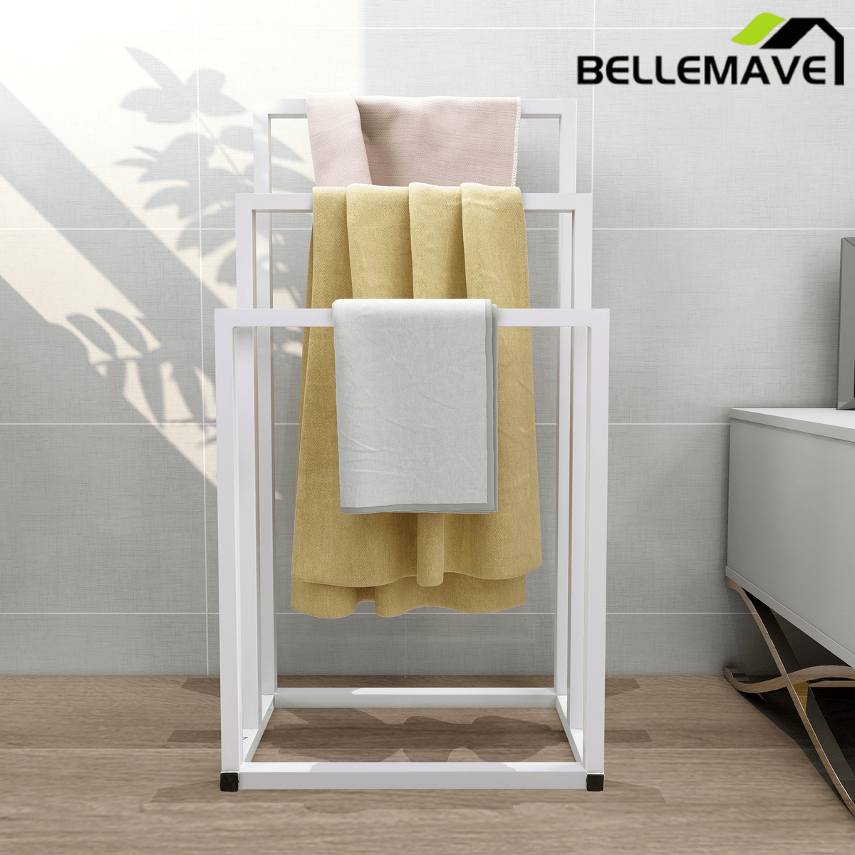 Bellemave® 3 - Tier Metal Towel Rack 3 Bars Freestanding Towel Holder Drying Shelf Stand Towel Bar Storage Ladder Bathroom Accessories Organizer Bath Storage,Hand Towel,Washcloth,Kitchen Cloth - Bellemave