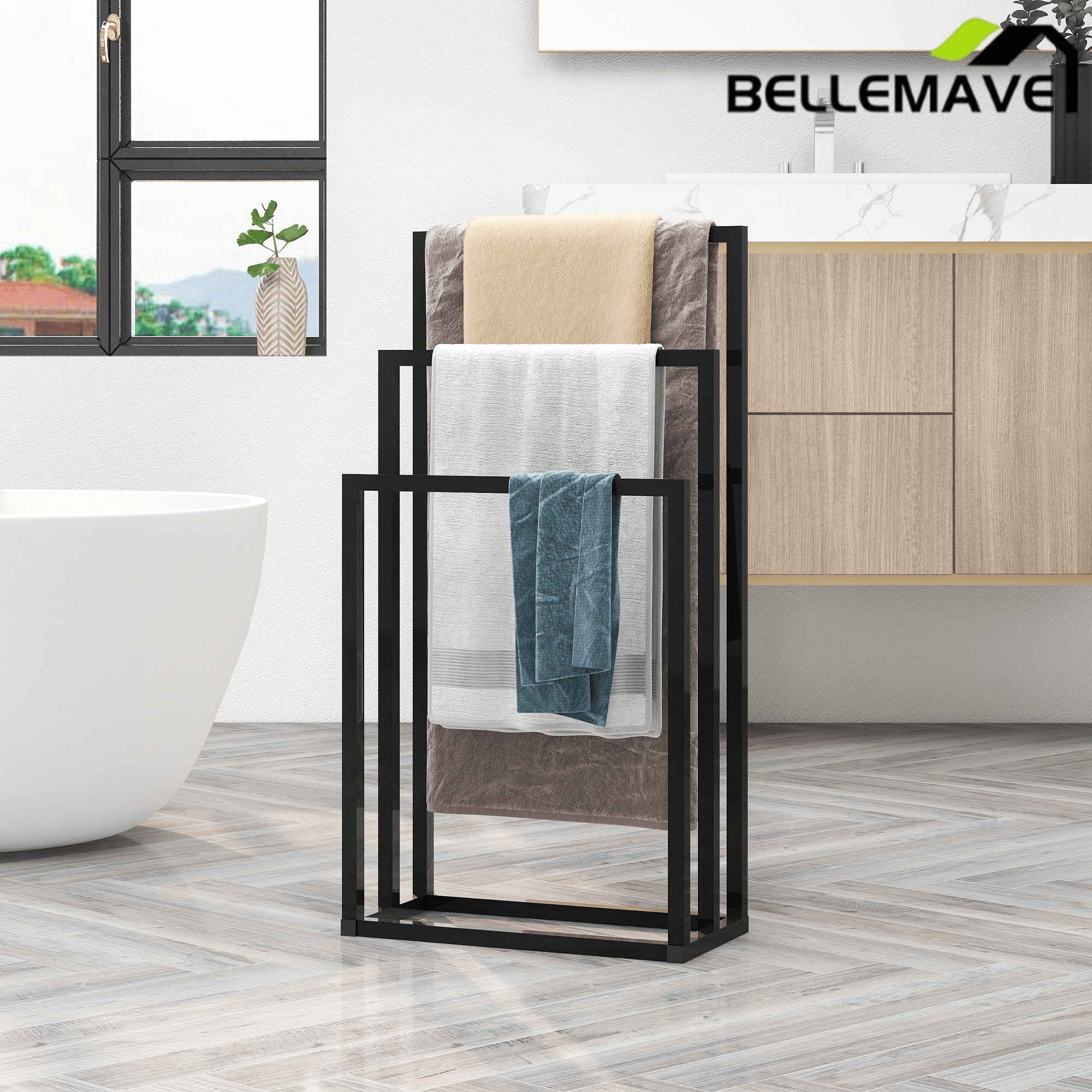 Bellemave® 3 - Tier Metal Towel Rack 3 Bars Freestanding Towel Holder Drying Shelf Stand Towel Bar Storage Ladder Bathroom Accessories Organizer Bath Storage,Hand Towel,Washcloth,Kitchen Cloth - Bellemave