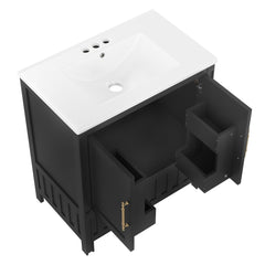 Bellemave® 30" Bathroom Vanity with Sink and Drawer,Bathroom Cabinet with Storage Shelves,Solid Wood Freestanding Vanity Cabinet,Black - Bellemave