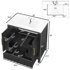 Bellemave® 30" Bathroom Vanity with Sink and Drawer,Bathroom Cabinet with Storage Shelves,Solid Wood Freestanding Vanity Cabinet,Black - Bellemave