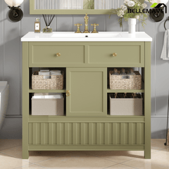 Bellemave® 30" Bathroom Vanity with Sink and Drawer,Bathroom Cabinet with Storage Shelves,Solid Wood Freestanding Vanity Cabinet,Black - Bellemave