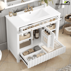 Bellemave® 30" Bathroom Vanity with Sink and Drawer,Bathroom Cabinet with Storage Shelves,Solid Wood Freestanding Vanity Cabinet,Black - Bellemave