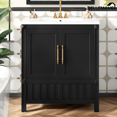 Bellemave® 30" Bathroom Vanity with Sink and Drawer,Bathroom Cabinet with Storage Shelves,Solid Wood Freestanding Vanity Cabinet,Black - Bellemave