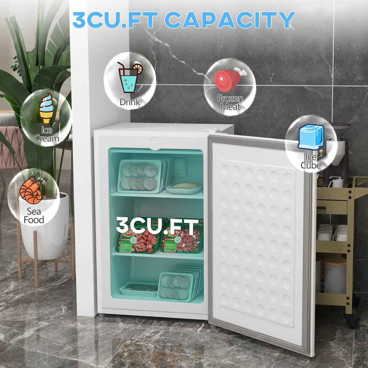 Bellemave® 3.0 Cubic Feet Compact Mini Freezer with Reversible Single Door and Adjustable Thermostat,White - Bellemave