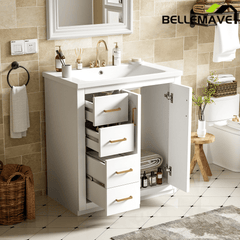 Bellemave® 30 inch Bathroom Vanity with Sink & Countertop,Solid Wood Frame Bathroom Cabinet with Sink,Modern Sink Storage Cabinet with 3 Drawers & Soft Closing Doors - Bellemave
