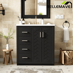 Bellemave® 30 inch Bathroom Vanity with Sink & Countertop,Solid Wood Frame Bathroom Cabinet with Sink,Modern Sink Storage Cabinet with 3 Drawers & Soft Closing Doors - Bellemave