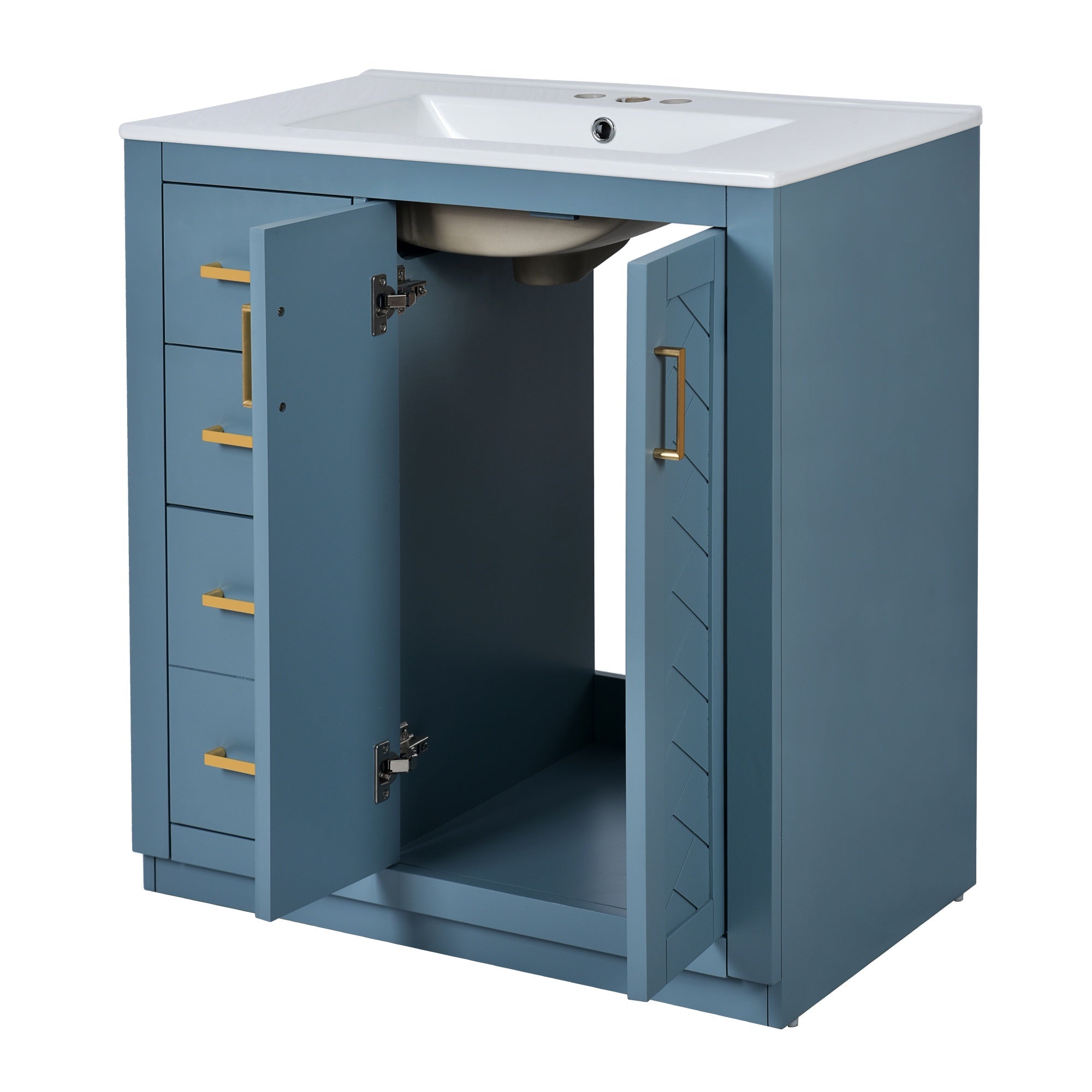 Bellemave® 30 inch Bathroom Vanity with Sink & Countertop,Solid Wood Frame Bathroom Cabinet with Sink,Modern Sink Storage Cabinet with 3 Drawers & Soft Closing Doors - Bellemave