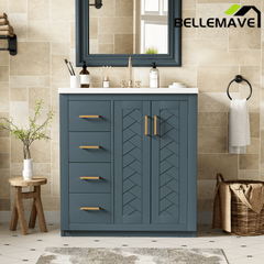 Bellemave® 30 inch Bathroom Vanity with Sink & Countertop,Solid Wood Frame Bathroom Cabinet with Sink,Modern Sink Storage Cabinet with 3 Drawers & Soft Closing Doors - Bellemave