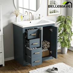 Bellemave® 30 inch Bathroom Vanity with Sink & Countertop,Solid Wood Frame Bathroom Cabinet with Sink,Modern Sink Storage Cabinet with 3 Drawers & Soft Closing Doors - Bellemave