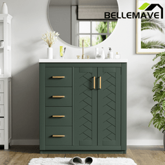 Bellemave® 30 inch Bathroom Vanity with Sink & Countertop,Solid Wood Frame Bathroom Cabinet with Sink,Modern Sink Storage Cabinet with 3 Drawers & Soft Closing Doors - Bellemave