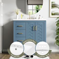 Bellemave® 30 inch Bathroom Vanity with Sink & Countertop,Solid Wood Frame Bathroom Cabinet with Sink,Modern Sink Storage Cabinet with 3 Drawers & Soft Closing Doors - Bellemave