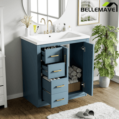 Bellemave® 30 inch Bathroom Vanity with Sink & Countertop,Solid Wood Frame Bathroom Cabinet with Sink,Modern Sink Storage Cabinet with 3 Drawers & Soft Closing Doors - Bellemave