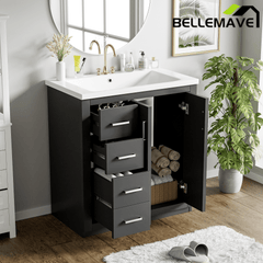 Bellemave® 30 inch Bathroom Vanity with Sink & Countertop,Solid Wood Frame Bathroom Cabinet with Sink,Modern Sink Storage Cabinet with 3 Drawers & Soft Closing Doors - Bellemave