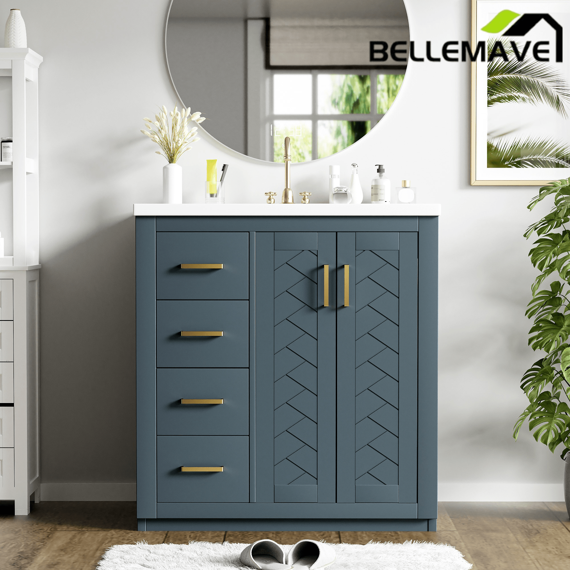 Bellemave® 30 inch Bathroom Vanity with Sink & Countertop,Solid Wood Frame Bathroom Cabinet with Sink,Modern Sink Storage Cabinet with 3 Drawers & Soft Closing Doors - Bellemave