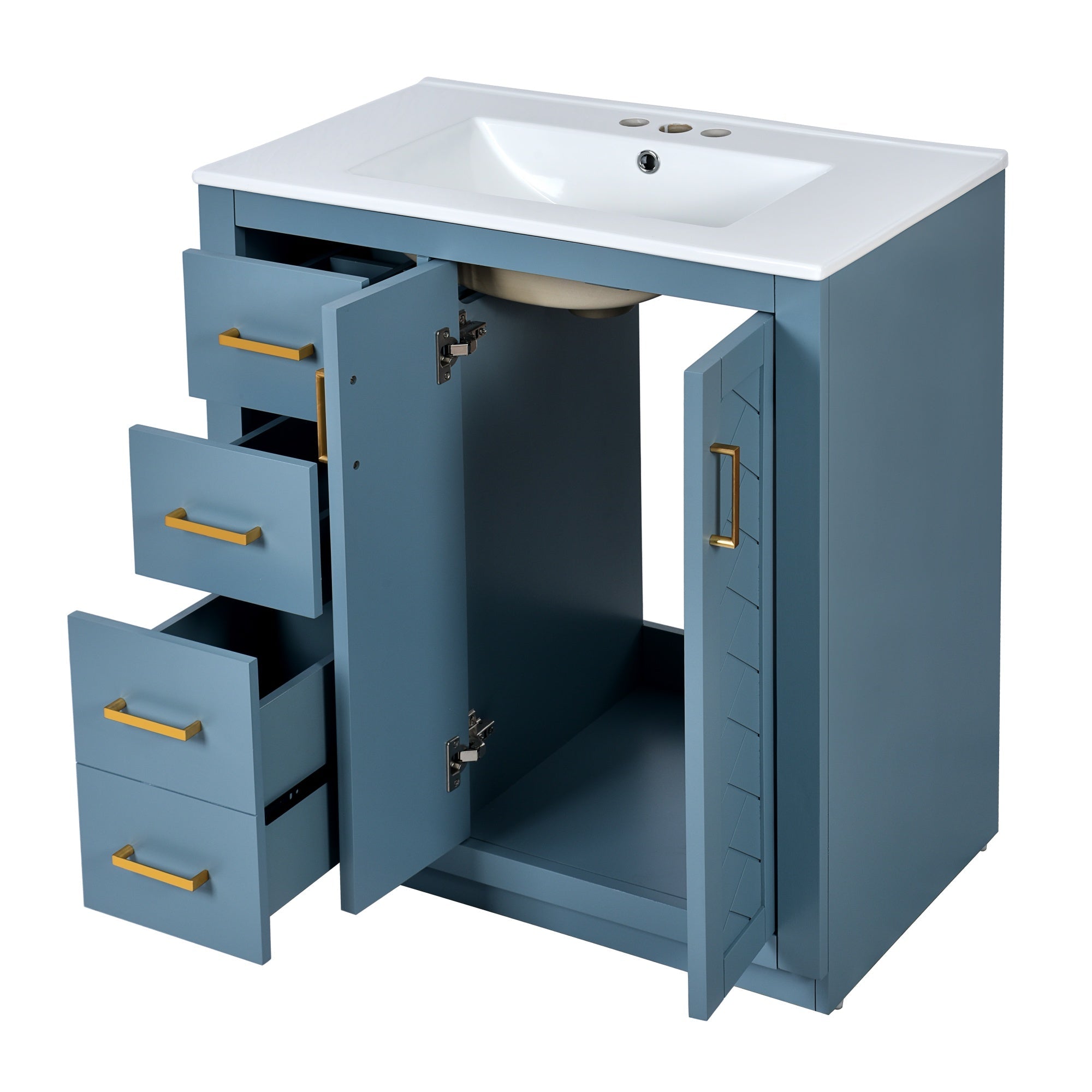 Bellemave® 30 inch Bathroom Vanity with Sink & Countertop,Solid Wood Frame Bathroom Cabinet with Sink,Modern Sink Storage Cabinet with 3 Drawers & Soft Closing Doors - Bellemave