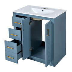 Bellemave® 30 inch Bathroom Vanity with Sink & Countertop,Solid Wood Frame Bathroom Cabinet with Sink,Modern Sink Storage Cabinet with 3 Drawers & Soft Closing Doors - Bellemave