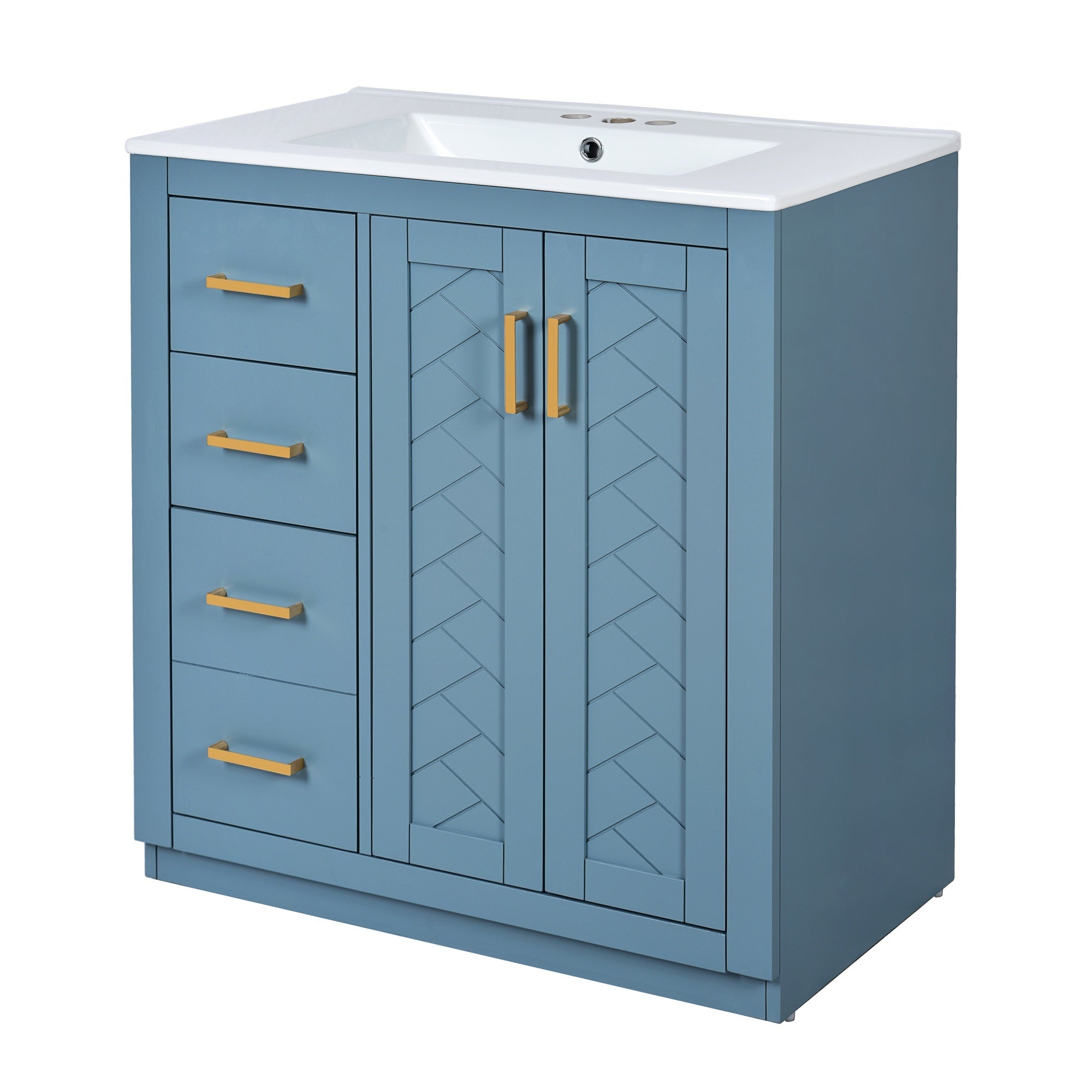 Bellemave® 30 inch Bathroom Vanity with Sink & Countertop,Solid Wood Frame Bathroom Cabinet with Sink,Modern Sink Storage Cabinet with 3 Drawers & Soft Closing Doors - Bellemave