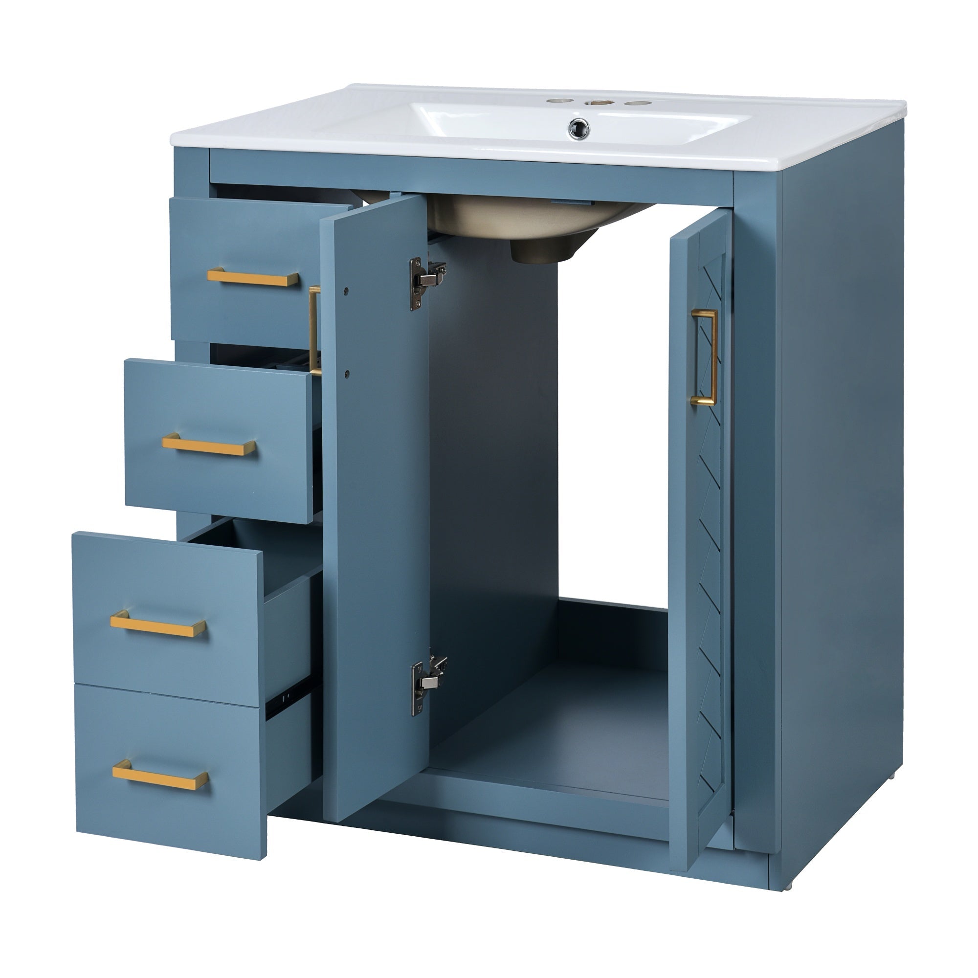 Bellemave® 30 inch Bathroom Vanity with Sink & Countertop,Solid Wood Frame Bathroom Cabinet with Sink,Modern Sink Storage Cabinet with 3 Drawers & Soft Closing Doors - Bellemave