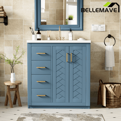 Bellemave® 30 inch Bathroom Vanity with Sink & Countertop,Solid Wood Frame Bathroom Cabinet with Sink,Modern Sink Storage Cabinet with 3 Drawers & Soft Closing Doors - Bellemave