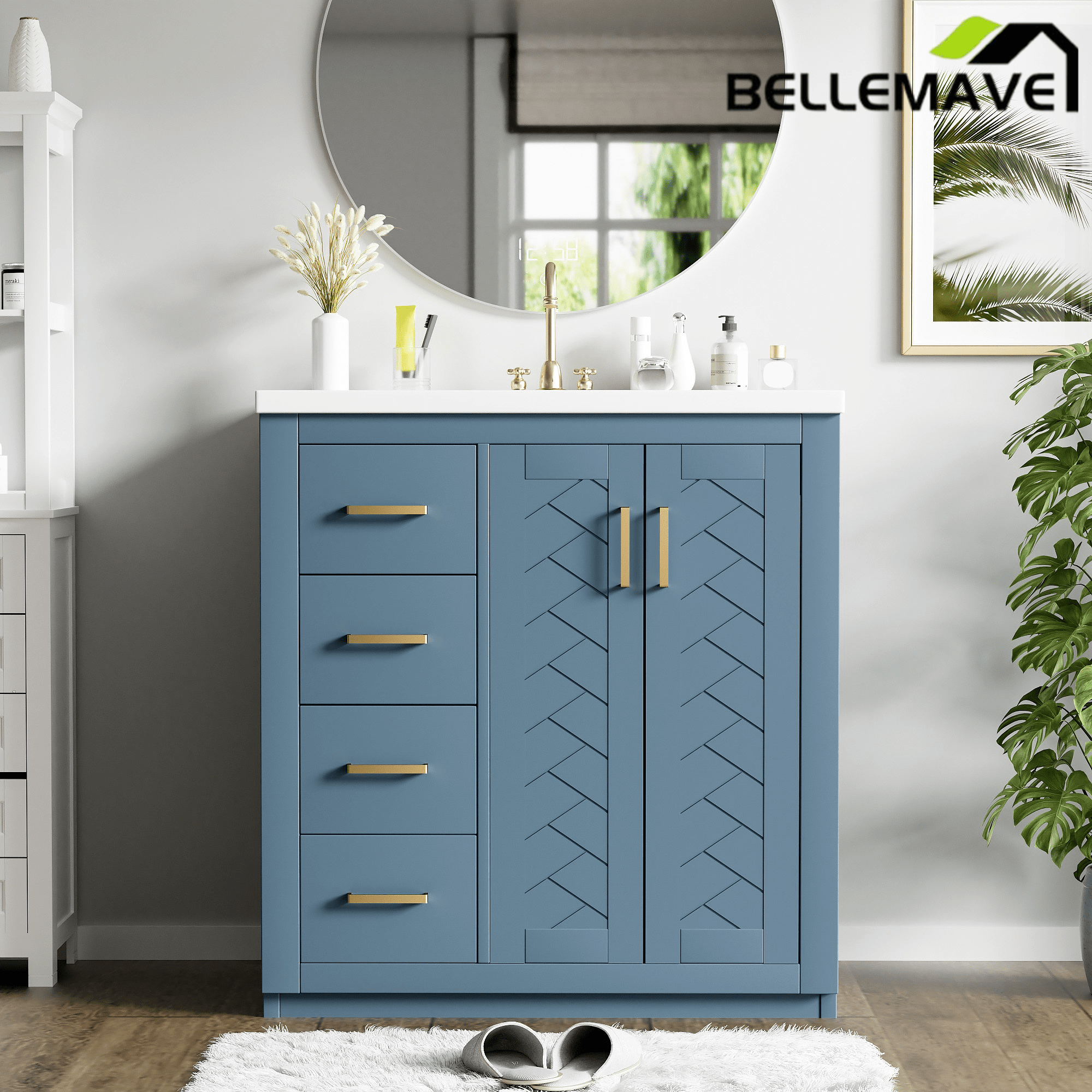 Bellemave® 30 inch Bathroom Vanity with Sink & Countertop,Solid Wood Frame Bathroom Cabinet with Sink,Modern Sink Storage Cabinet with 3 Drawers & Soft Closing Doors - Bellemave
