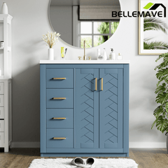 Bellemave® 30 inch Bathroom Vanity with Sink & Countertop,Solid Wood Frame Bathroom Cabinet with Sink,Modern Sink Storage Cabinet with 3 Drawers & Soft Closing Doors - Bellemave
